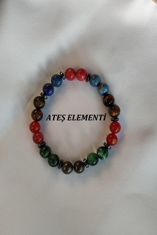 Sertifikalı Ateş Elementi Doğaltaş Bileklik (Pirit,Anyolit,Kaplangözü,Lapis Lazuli, Yıldız Kuvars,