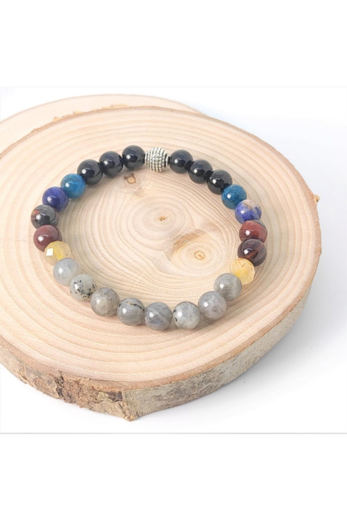 Labradorit Altın Rutil Kuvars Kaplangözü Apatit Lapis Lazuli Siyah Turmalin Bileklik 8Mm