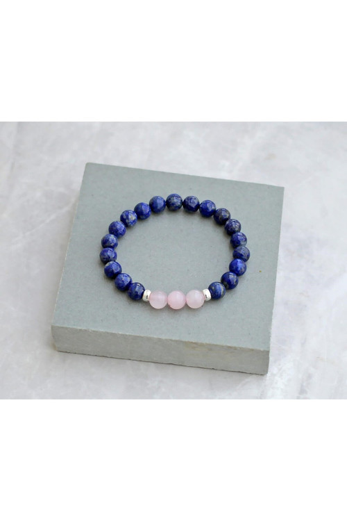Lapis - Pembe Kuvars Doğal Taş Bileklik 8 Mm