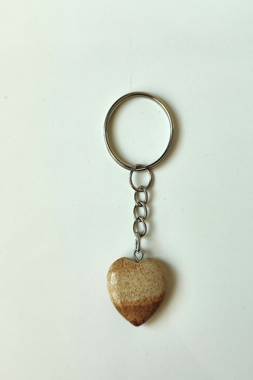 Odun Jasper Kalp Anahtarlık