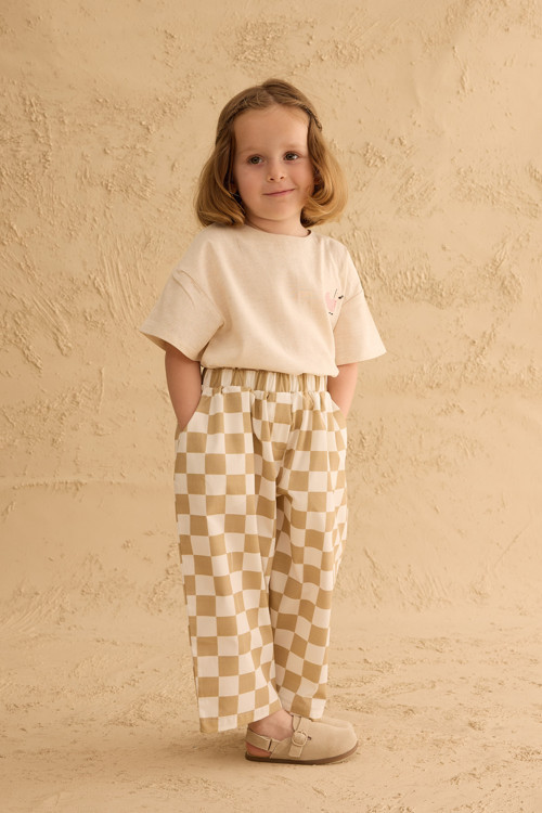 Dama Desen Baggy Pantolon Bej