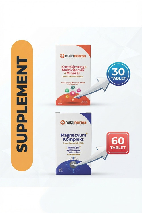 Nutrinorma Avantajlı Günlük Destek Paketi | Kore Ginsengi Multivitamin & Mineral 30 Tablet + Magnezyum Kompleks 60 Tablet | Enerji Ve Mineral Desteği