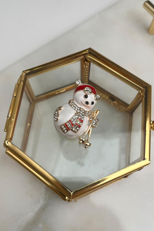 Yılbaşı Mineli Taşlı Kardan Adam Broş(Ölçü 4cm)