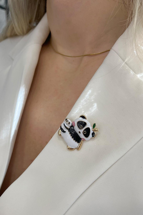 Mineli Panda Broş (Ölçü:2,5 cm)
