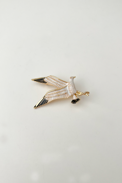 Siyah Beyaz Mineli Kuş Broş (Ölçü:3,5cm)