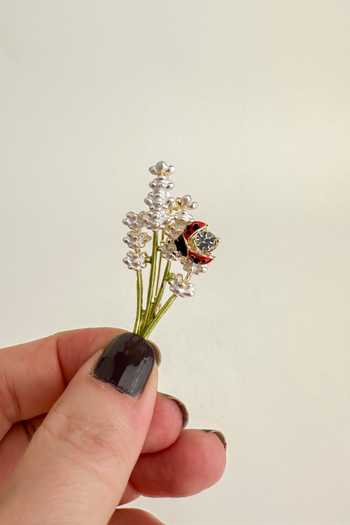 Uğur Böceği Detay Lavanta Çiçeği Broş (5cm)