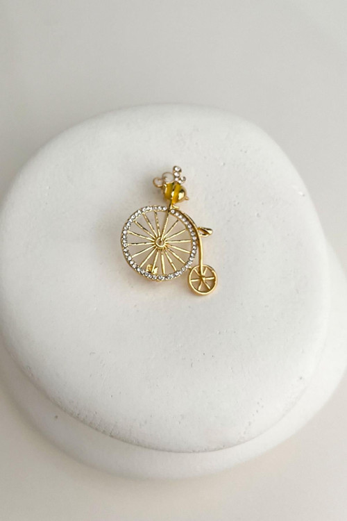 Arı Detaylı Taşlı Bisiklet Broş (Ölçü:4cm)