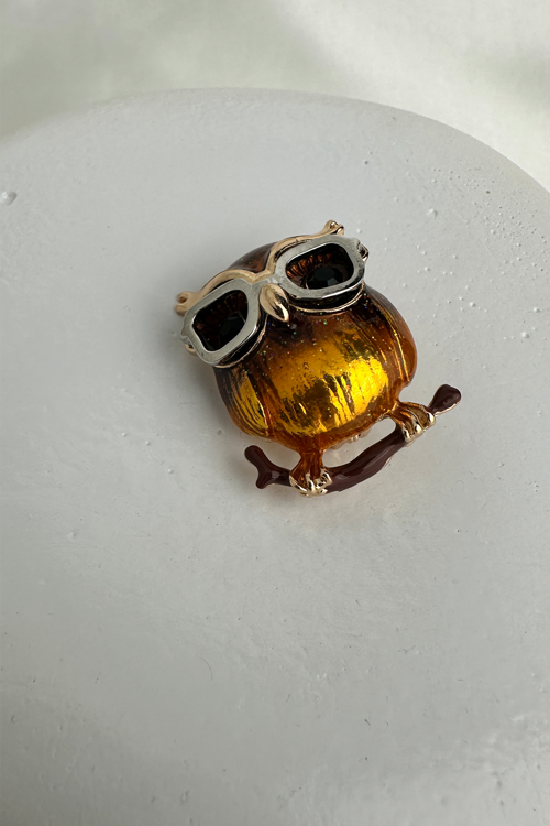 Sarı Renk Gözlük Detay Sevimli Baykuş Broş (3cm