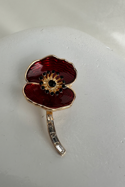 Altın Rengi Mineli Baget Taş Detay Çiçek Broş (5cm)