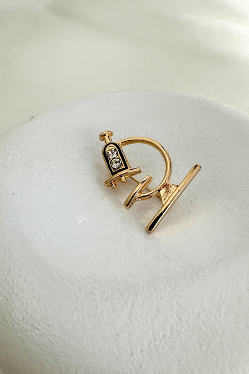 Taş Detaylı Mineli Mikroskop Tasarım Broş (3cm)