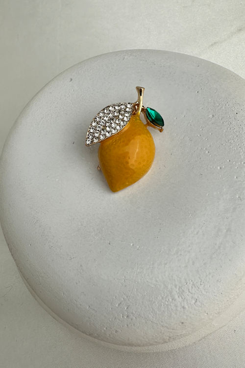 Taş Işıltılı Tasarım Limon Broş (4cm)
