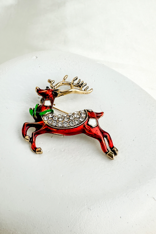 Yılbaşı Özel Taş Detay Mineli Geyik Broş (4cm)