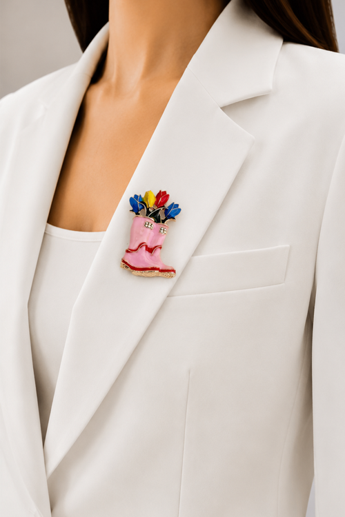 Pembe Çizme İçinde Renkli Lale Broş (5cm)