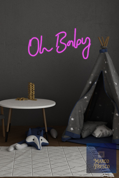 Oh Baby Yazılı Pembe Neon LED Tabela – 53x28 cm Şeffaf Pleksi Dekoratif Aydınlatma