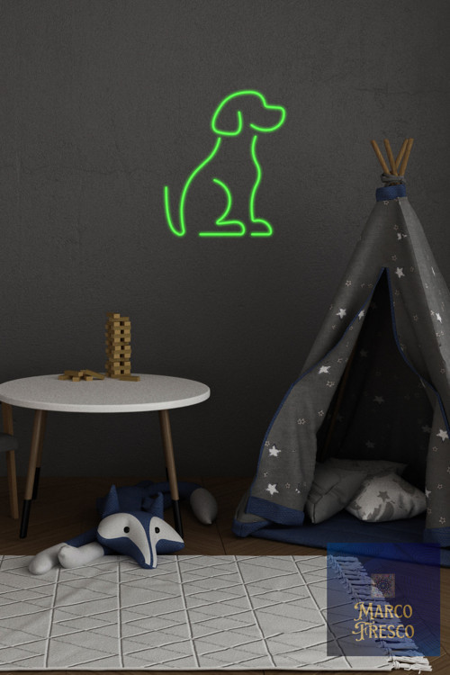 Yeşil Renkli Köpek Figürlü Neon LED Aydınlatma - 220V Uyumlu, Dekoratif, 2m Kablo + Adaptörlü