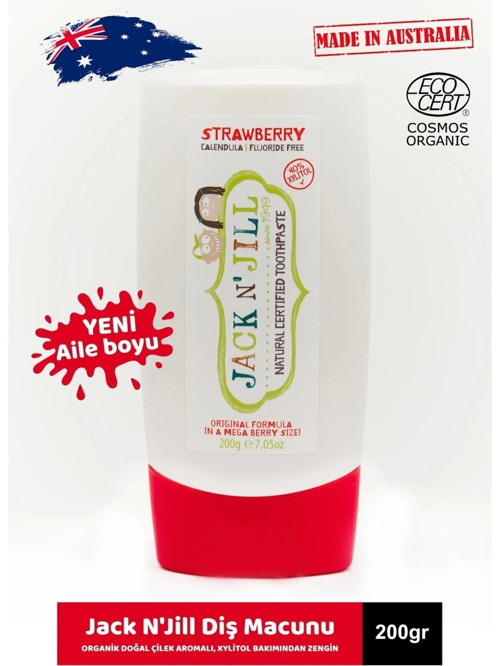 Jack N' Jill Çilek Aromalı 200 ml Diş Macunu Florürsüz ve BPA İçermez Bebekler İçin