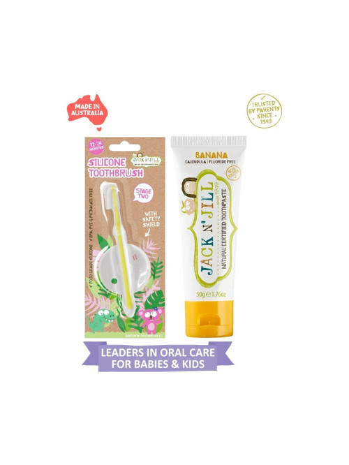 Jack N' Jill Jack N Jill Bebek Diş Fırçalama Seti (Silikon Diş Fırçası + Muz Aromalı Macun 50G)