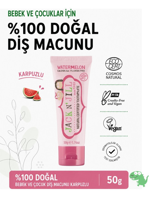 Jack N' Jill Doğal Sertifikalı Karpuz Aromalı Diş Macunu 50 gr Florürsüz ve BPA İçermez