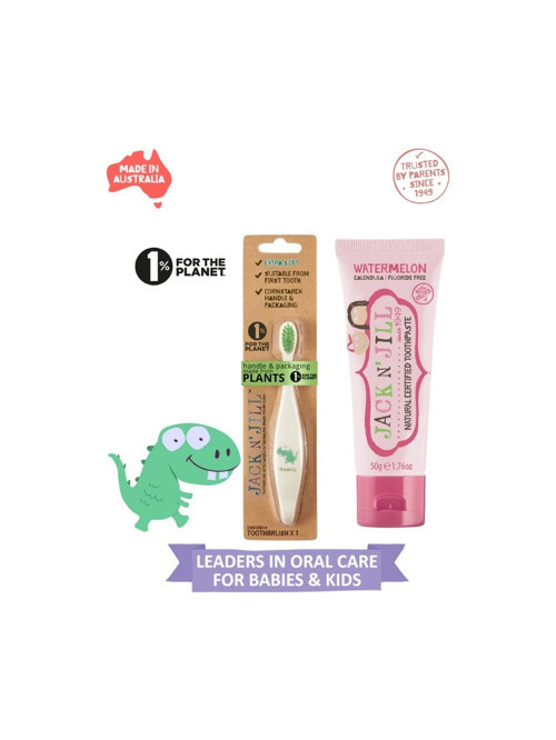 Jack N' Jill Jack N Jill Doğal Sertifikalı Fırçalama Seti (Dino Diş Fırçası + Karpuz Aromalı Diş Macunu 50G)