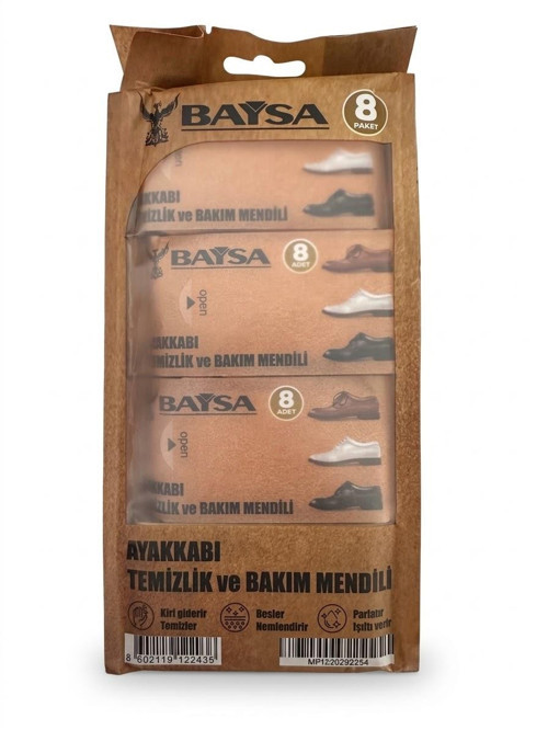 Mini Ayakkabı Bakım ve Temizlik Mendili - 8 Adetlik 8 Paket - 64 Mendil -