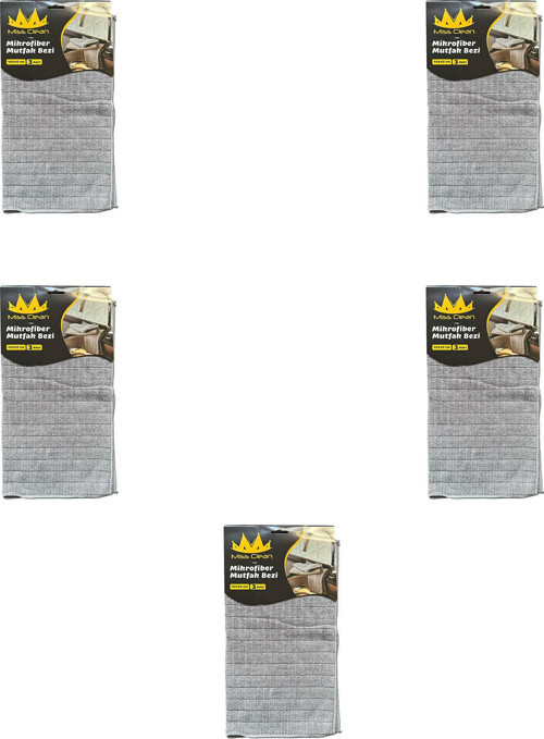 Miss Clean Mikrofiber Kareli Yüzey Cam Temizlik Bezi 40x40 Cm Süper Emici - Gri - 3'lü 5 Paket