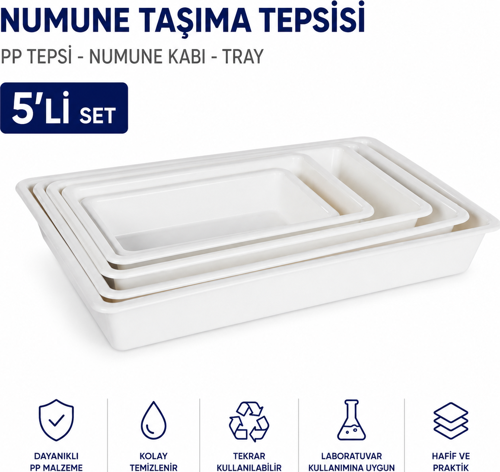 Numune Taşıma Tepsisi 5'li Set - PP Tepsi - Numune Kabı - Tray