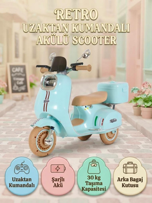 Vespera Pierro Uzaktan Kumandalı 6V Pembe Led Işıklı Arka Sepetli Çocuk Akülü Motor/Scooter 3-6 yaş