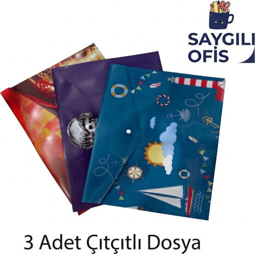 Saygılıofis Çıtçıtlı Zarf Dosya 3 Adet Erkek Çocuk Karışık Desenleri A4 Çıt çıtlı