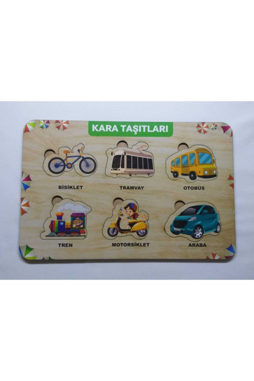 Ahşap Kara Taşıtları Puzzle Eğitici Oyuncak