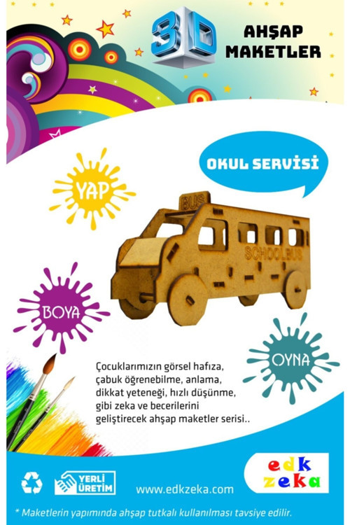 Ahşap Okul Servisi Maketi -(Boya Dahil Değildir)