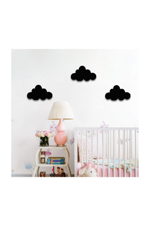 Ahşap Siyah Bulut 3Lü Set