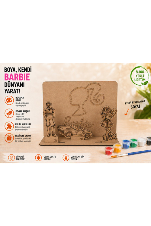 Moda Bebek Temalı Ahşap Boyama Seti – 3D Geçmeli Mdf Dekor, 6 Renk Boya Ve Fırça Hediyeli Çocuk Etkinlik Seti