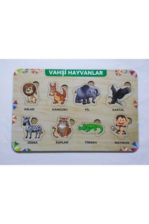Ahşap Vahşi Hayvanlar Baskılı Puzzle Eğitici Oyuncak