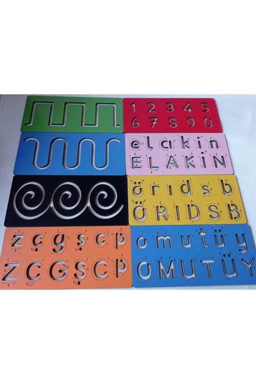 El Kası Geliştirme Yazı Çizgi Egzersiz Çalışmaları Ahşap Materyaller (20 Parça)
