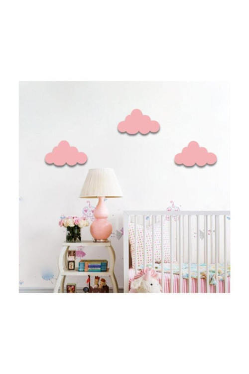 Pembe Bulut 3 Lü Set Bulut Ahşap Duvar Dekoru