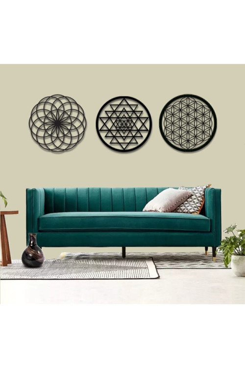 Yaşam Çiçeği Sri Yantra Ve Torus 3'Lü Set Duvar Tablosu