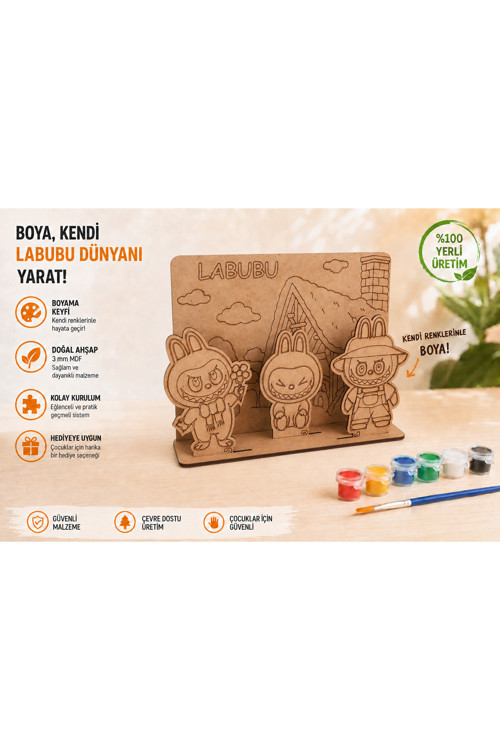 Sevimli Canavar Karakterler Ahşap Boyama Seti – 3D Geçmeli Mdf Dekor, 6 Renk Boya Ve Fırça Dahil