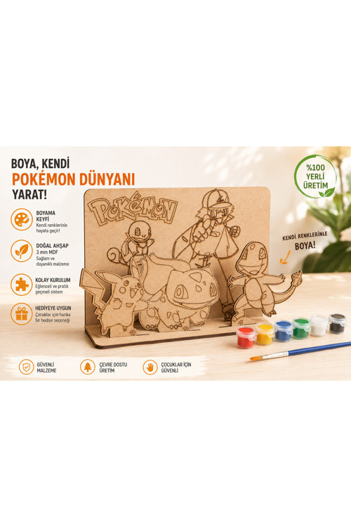Sevimli Canavarlar 2 Temalı Ahşap Boyama Seti – 3D Geçmeli Mdf Dekor, 6 Renk Boya Ve Fırça Dahil