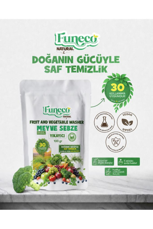 Natural Meyve & Sebze Yıkayıcı 100g (30 Kullanımlık) - Bitki ve mineral bazlı temizleyici toz