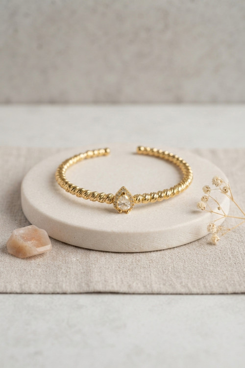 Gold Renk Dorika Model Damla Zirkon Taşlı Kadın Bileklik TG27BB8856