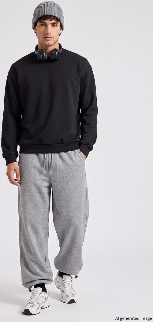 Gri Melanj Lastikli Erkek Baggy Eşofman Alt - 82200