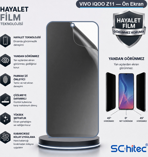 VIVO iQOO Z11 Uyumlu Ön Yüzey Hayalet Privacy Hidrojel Ekran Koruyucu