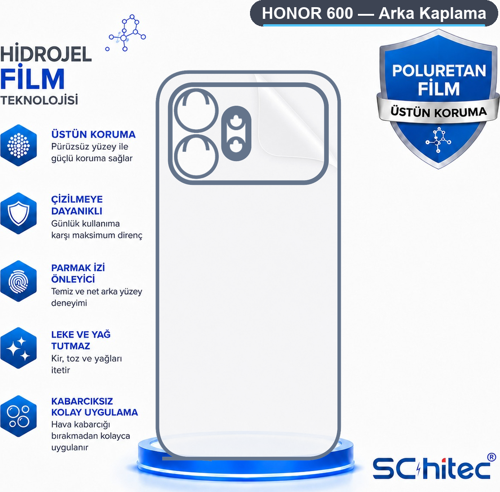 HONOR 600 Uyumlu Arka Yüzey Hidrojel Koruyucu Film