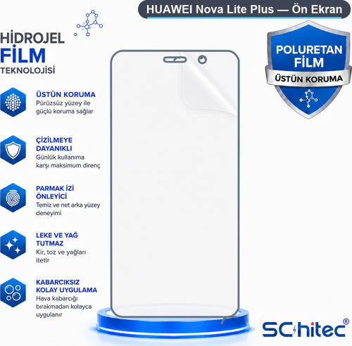 HUAWEI Nova Lite Plus Uyumlu Ön Yüzey Nano Şeffaf Hidrojel Ekran Koruyucu