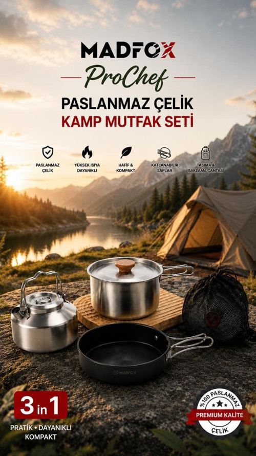 ProChef 3IN1 Paslanmaz Çelik Kamp Mutfak Seti