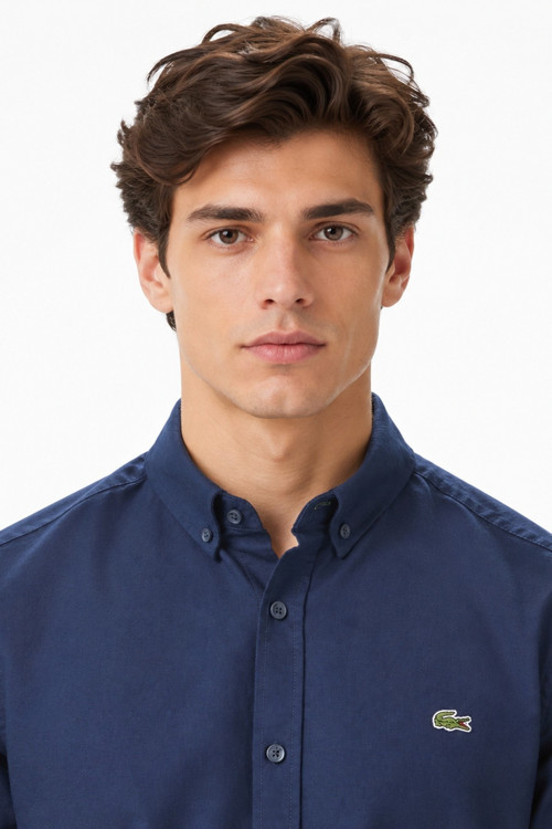 Mens Slim Fit Navy Shirt Dar Kesim Pamuklu Erkek Gömlek Lacivert