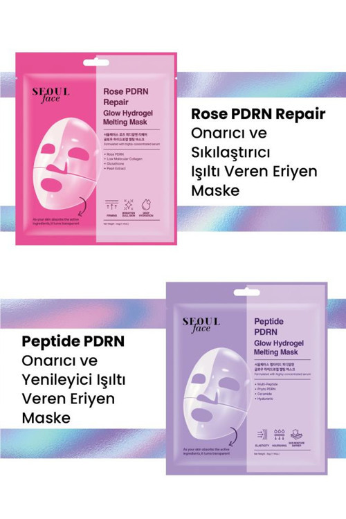 Seoul Face Gül Rose PDRN Onarıcı Glow Hidrojel Maske ve Peptid Eriyen Maske