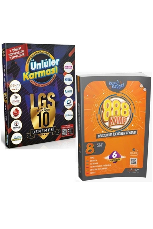 8. Sınıf Lgs 1. Dönem 10 Deneme + Günay 8. Sınıf 888 Soruda Ilk Dönem Kamp Kitabı