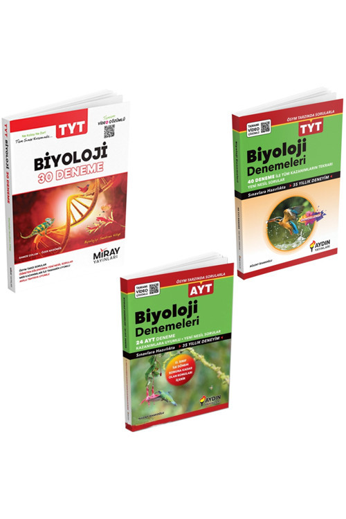 Miray Ve Aydın Tyt Biyoloji Deneme Sınavı Seti, Aydın Ayt Biyoloji 1.Dönem Deneme (3 Kitap)
