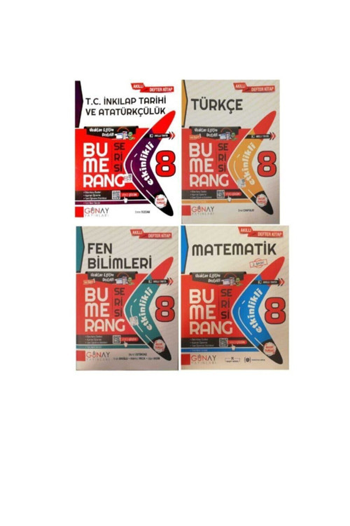 Günay Yayınları 8.Sınıf Bumerang Matematik+Türkçe+Fen Bilimleri+İnkılapkonu Öz Soru Bankası (Güncel)
